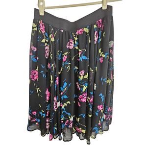 Torrid Skirt Floral Skirt Women 1/2 Black Knee Length Skirt Chiffon Skirt Midi